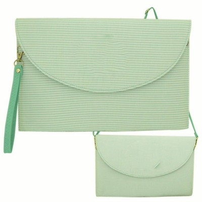 6006 - AQUA SEER SUCKER CLUTCH/CROSS BODY/SHOULDER BAG